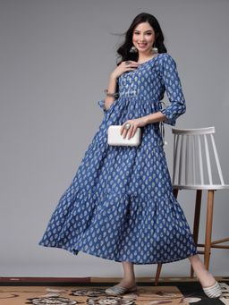 Stylum - Womens Printed And Embroidered Cotton Tiered Kurta