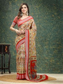 Stylum - Womens Digital Print Cotton Blend Saree with Unstitched Blouse