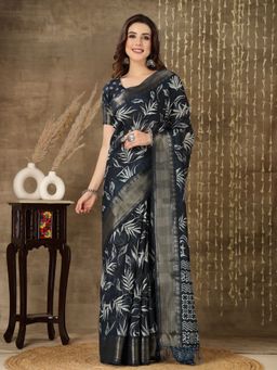Stylum - Womens Paisley Print Cotton Blend Saree with Unstitched Blouse