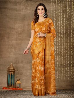 Stylum - Womens Paisley Print Cotton Blend Saree with Unstitched Blouse