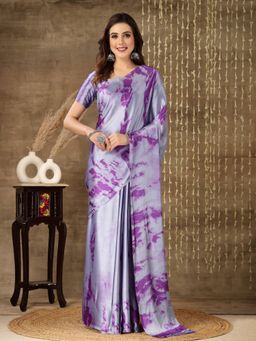 Stylum - Womens Tie and Dye Print Satin Saree with Unstitched Blouse