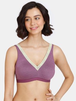 Zivame - Happy Basics Double Layered Non-Wired 3-4th Coverage Bralette Bra - Purple Passion