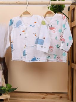 Moms Home - Unisex Multi-Color Printed Jhabla (Pack of 2)