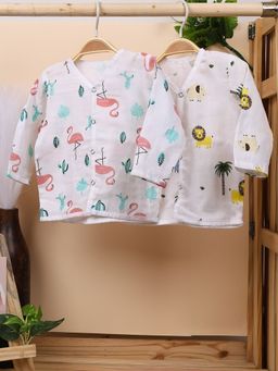 Moms Home - Unisex Multi-Color Printed Jhabla (Pack of 2)