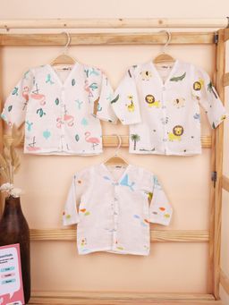 Moms Home - Unisex Multi-Color Printed Jhabla (Pack of 3)