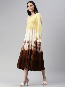 SHOWOFF - Womens Midi Tie And Dye Yellow Off-shoulder Fit And Flare Dress