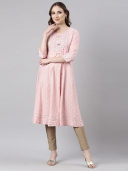 NEERU'S - Peach Panelled Anarkali Floral Kurta