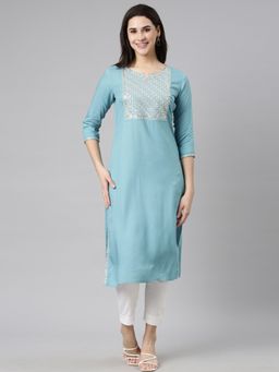 NEERU'S - Blue Panelled Straight Kurta