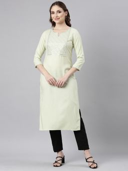 NEERU'S - Lime Green Panelled Straight Kurta