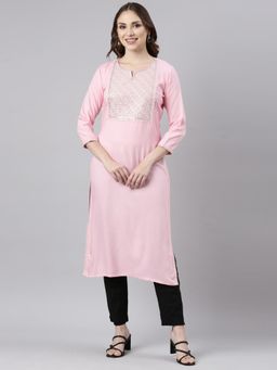 NEERU'S - Pink Panelled Straight Kurta