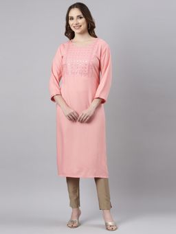 NEERU'S - Peach Regular Straight Kurta