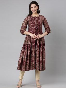 NEERU'S - Wine Regular Straight Floral Kurta