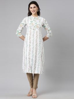 NEERU'S - Sea Green Regular Straight Floral Kurta