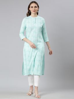 NEERU'S - Sea Green Regular Straight Printed Design Kurta
