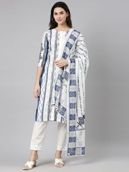 NEERU'S - Blue Regular Straight Kurta and Trousers with Dupatta (Set of 3)
