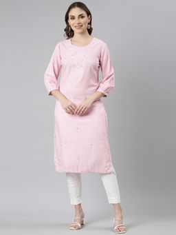 NEERU'S - Pink Regular Straight Floral Kurta