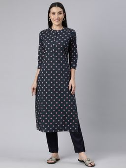 NEERU'S - Blue Panelled Straight Floral Kurta
