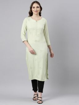 NEERU'S - Green Regular Straight Floral Kurta