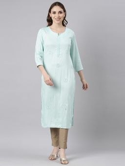 NEERU'S - Blue Regular Straight Floral Kurta