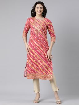 NEERU'S - Pink Panelled Straight Striped Kurta