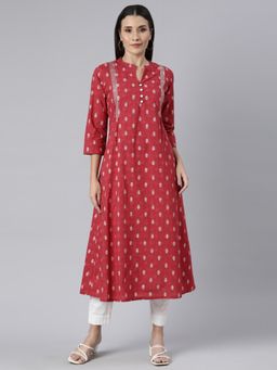NEERU'S - Red Regular Straight Floral Kurta