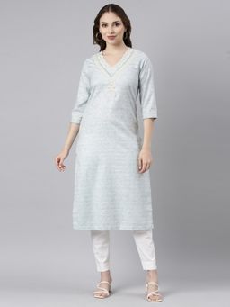 NEERU'S - Green Regular Straight Checked Kurta