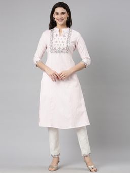 NEERU'S - Pink Regular Straight Solid Kurta and Trousers (Set of 2)