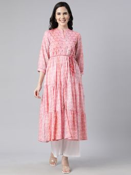 NEERU'S - Pink Straight Casual Printed Midi Dress