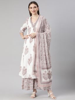 NEERU'S - Brown Regular Straight Floral Kurta and Palazzo with Dupatta (Set of 3)