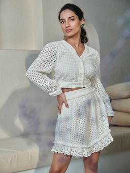 Style Island - Women's White Viscose Rayon Ivory Short Skirt