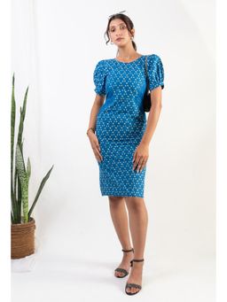 UNDYED - Indigo Bodycon Hand block Print X Chikankari Dress