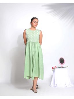 UNDYED - Mint Green Cotton Chikankari Gather Dress
