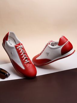 Louis Stitch - Red- White Men's Leatherette Casual Lace-Up Sneakers