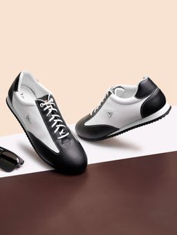 Louis Stitch - Black- White Men's Leatherette Casual Lace-Up Sneakers