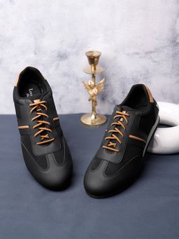 Louis Stitch - Black Men's Leatherette Casual Cushioned Sneakers