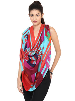 Shingora - Multi Color Pure Wool Printed Fringed Women Stole