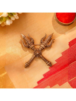 Cosa Nostraa - Antique Gold Brass Shakti Trishul Brooch for Men