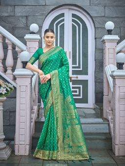 Odette - Green Silk Saree with Unstitched Blouse