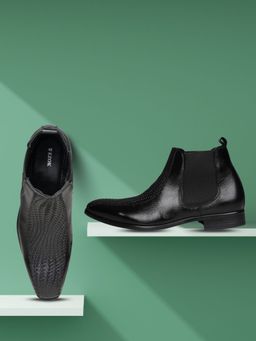 EZOK - Mens Black Leather Casual Slip-On Chelsea Boots