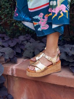 Peach Flores - Tulum Leather Wedge Heels