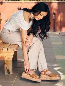 Peach Flores - Tulum Leather Wedge Heels