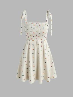 Cider - Floral Ruffle Hem Shirred Mini Dress