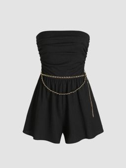 Cider - Ruched Tube Romper With Belt Chain (Set of 2)