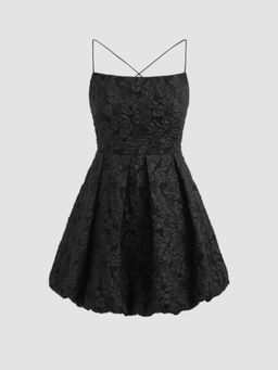 Cider - Jacquard Square Neck Lace Up Backless Cami Mini Dress