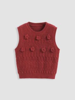 Cider - Round Neck Floral Knit Vest