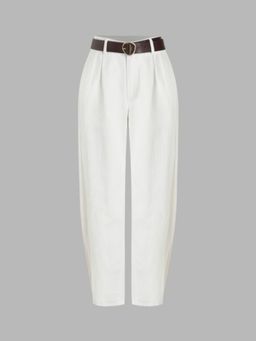 Cider - Solid High Waist Pleated Tapered Jeans With Belt (Set of 2)