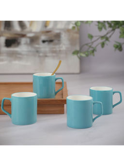 HomeTown - Palette Ceramic Tea Mug 200 Ml Set Of 4 In Blue Colour