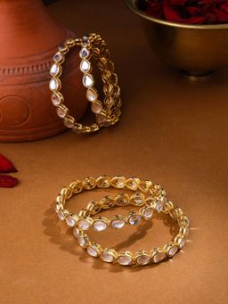 NVR - Women's Set of 4 Gold-Plated Kundan Studded Traditional Bangles (2.4)