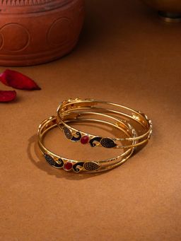 NVR - Women Set of 2 Gold-Plated Traditional Daily use Peacock Design Bangles (2.4)