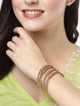 NVR - Women Set of 4 Gold-Plated CZ-Studded Traditional Bangles (2.4)